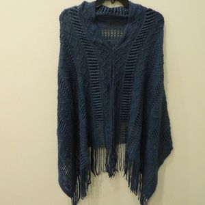 Teal Fringe Poncho/ Cardigan/ Cover Up